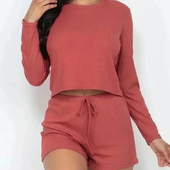 Ribbed Long Sleeves Lounge Set - Picture 1 of 3